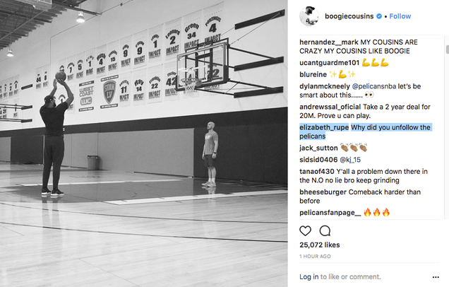 Illustration for article titled DeMarcus Cousins Unfollowed The Pelicans On Instagram "Cause I'm Grown"